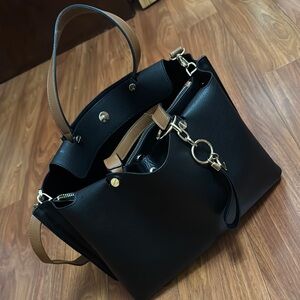 Elegant Black Leather Tote Bag